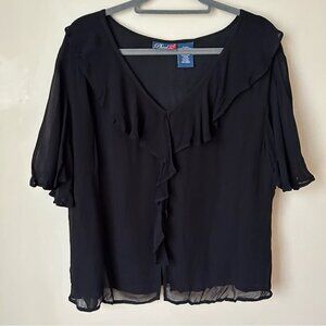 Phool Black Short Sleeve Flowy V-Neck Ruffle Blouse Women’s Size Large